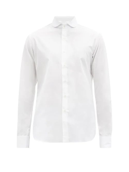 Chemise De Garçon Round-collar Cotton-oxford Shirt - Mens - White