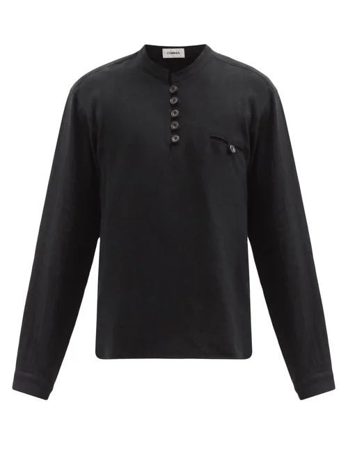 Buttoned Linen-blend Shirt - Mens - Black