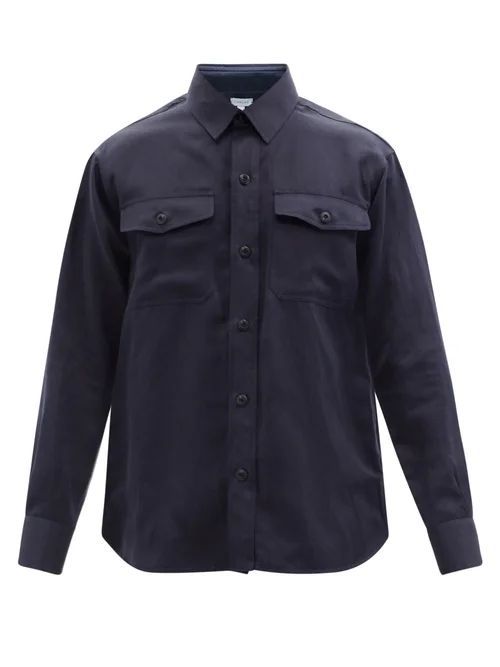 Caruso - Patch-pocket Silk-blend Shirt - Mens - Navy