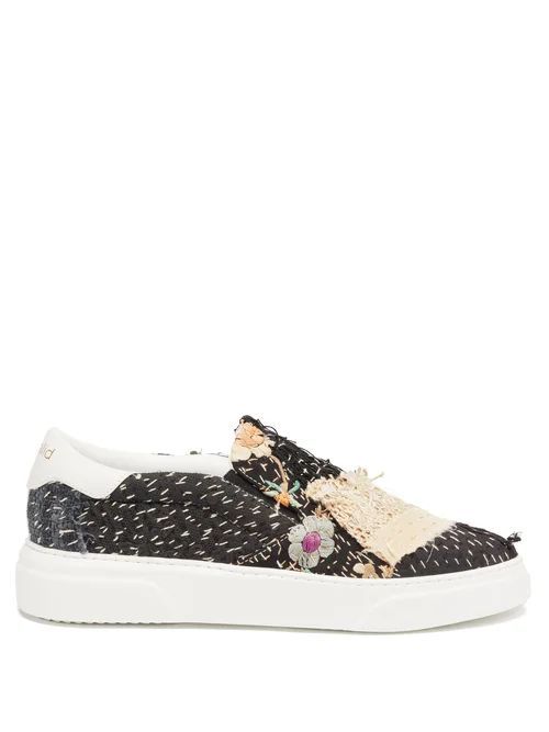 By Walid - Patchwork Slip-on Trainers - Mens - Black White
