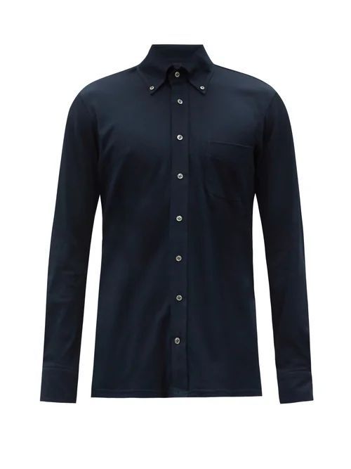 Chest-pocket Cotton-piqué Shirt - Mens - Navy