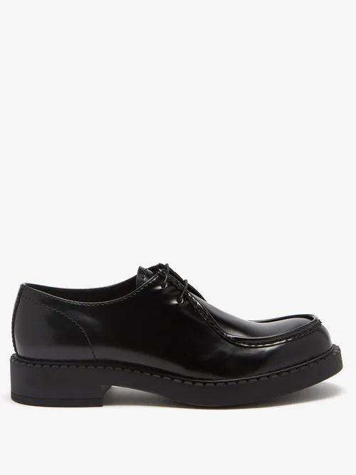 Brushed-leather Derby Shoes - Mens - Black