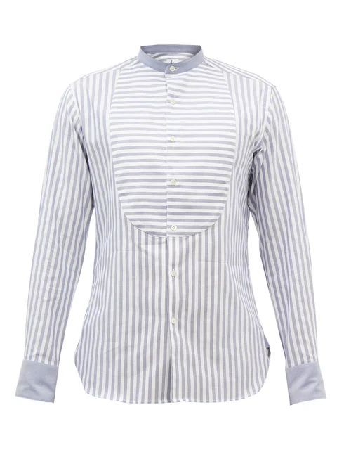 Bunny Bib Striped Oxford Cotton Shirt - Mens - Blue White
