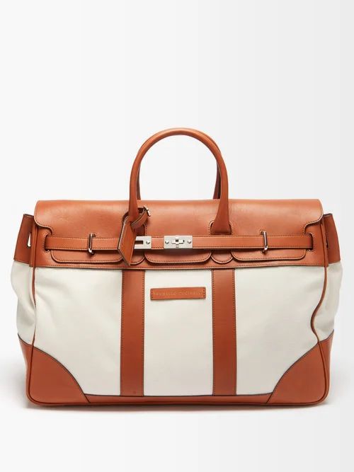 Canvas And Leather Holdall - Mens - Cream