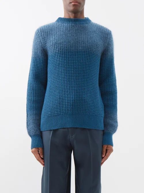 Caspian Dégradé Waffle-knit Sweater - Mens - Blue