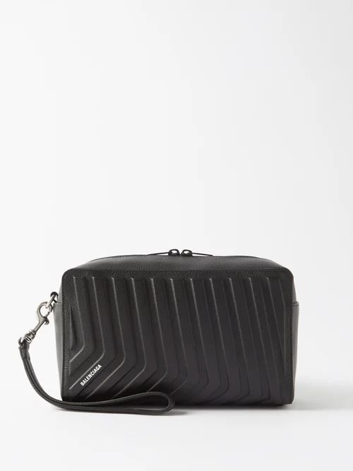 Car-embossed Leather Pouch - Mens - Black
