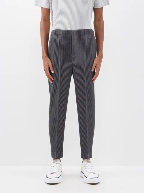 Centre-crease Technical-pleated Trousers - Mens - Charcoal