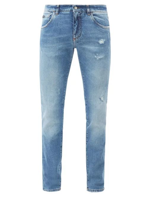 Dolce & Gabbana - Distressed Mid-rise Slim-leg Jeans - Mens - Light Blue