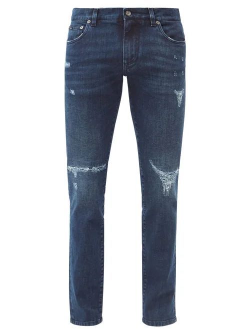 Distressed Mid-rise Slim-leg Jeans - Mens - Blue