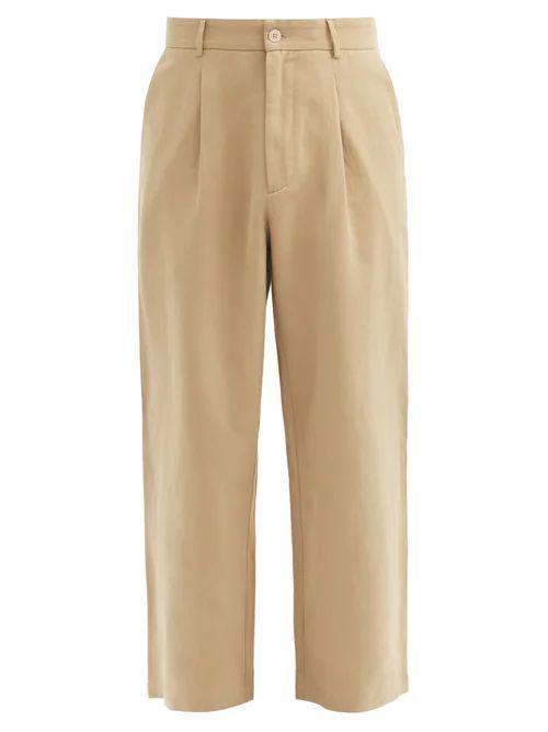 Cotton And Linen-blend Wide-leg Trousers - Mens - Beige
