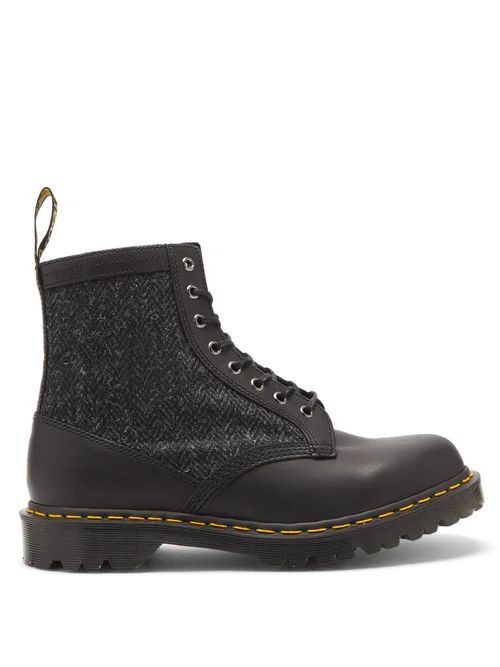 Dr. Martens - 1460 Leather And Harris-tweed Boots - Mens - Black