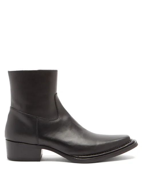 Cuban-heel Leather Ankle Boots - Mens - Black