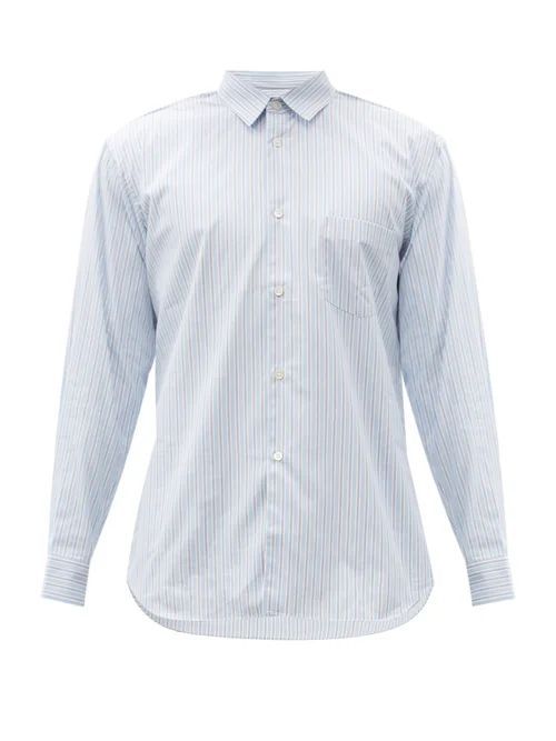 Comme Des Garçons Shirt - Zipped-seam Striped Cotton Shirt - Mens - Blue