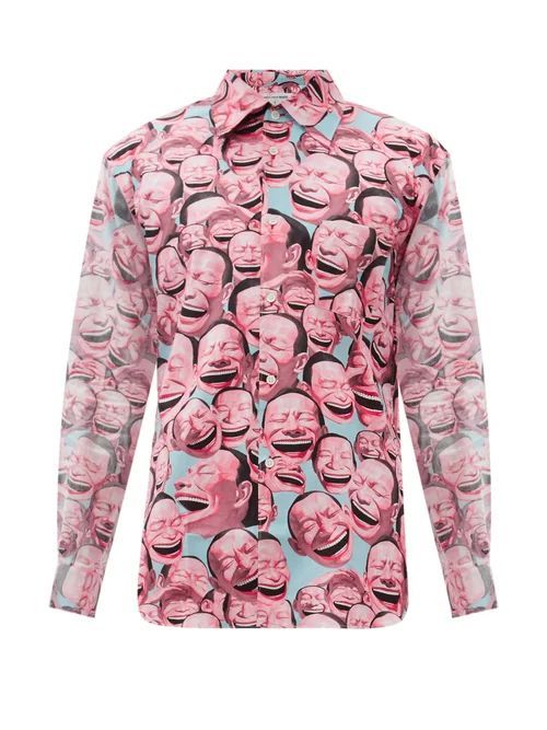 Comme Des Garçons Shirt - X Yue Minjun Printed Cotton-poplin Shirt - Mens - Pink Multi