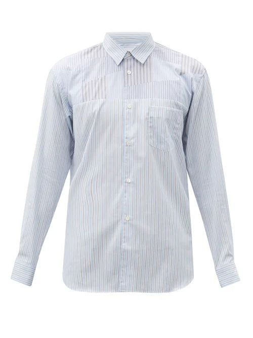 Comme Des Garçons Shirt - Deconstructed-panel Striped Cotton-poplin Shirt - Mens - Blue