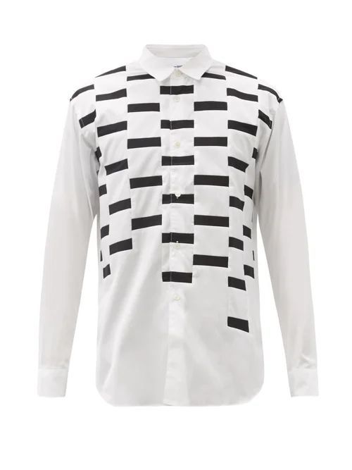 Comme Des Garçons Shirt - Geometric-patchwork Cotton-poplin Shirt - Mens - Black White