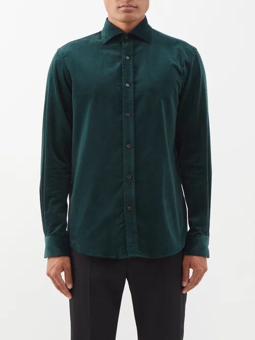 Cotton-corduroy Shirt - Mens - Dark Green