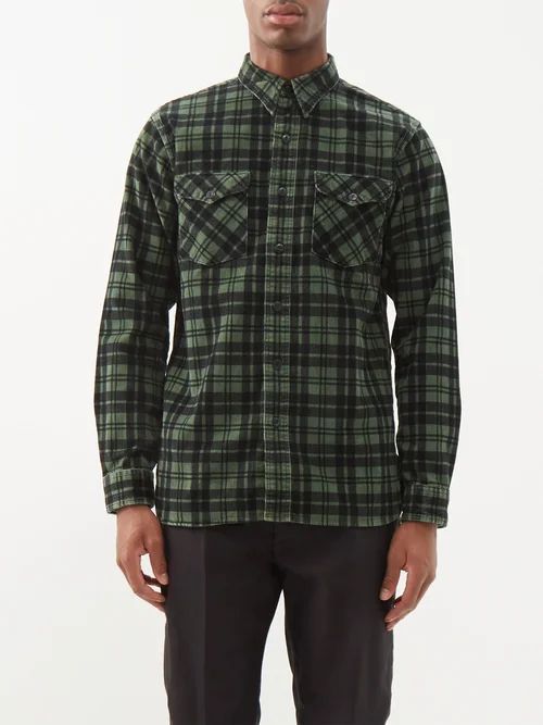 Checked Cotton-corduroy Shirt - Mens - Green Multi