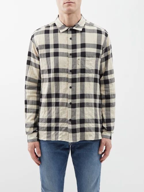 Curtis Checked Crinkled Cotton-blend Shirt - Mens - Cream Multi