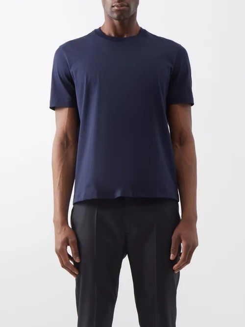 Crewneck Cotton-jersey T-shirt - Mens - Dark Blue