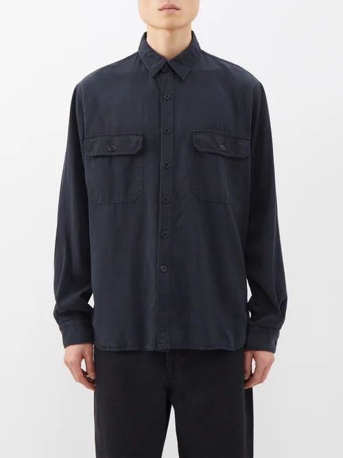 Drapey Tencel-blend Shirt - Mens - Dark Navy