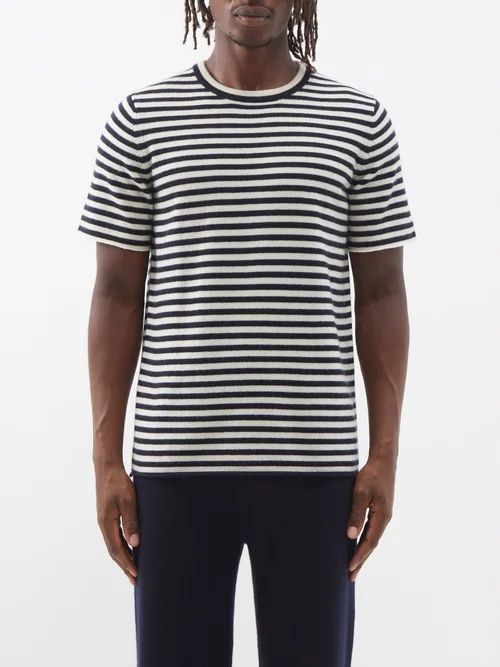 Crew-neck Striped Cashmere-blend T-shirt - Mens - Black Multi