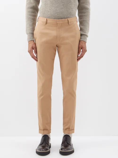 Cotton-blend Twill Tapered-leg Chino Trousers - Mens - Tan