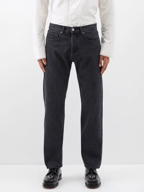 Corded-monogram Straight-leg Jeans - Mens - Black