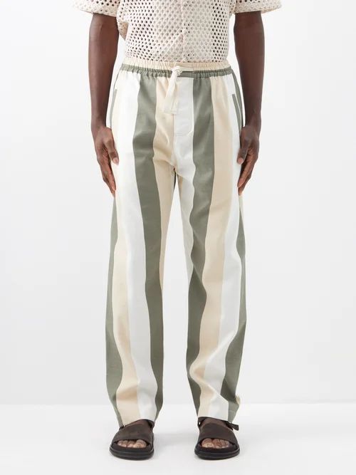 Drawstring-waist Striped Cotton Trousers - Mens - Cream Multi