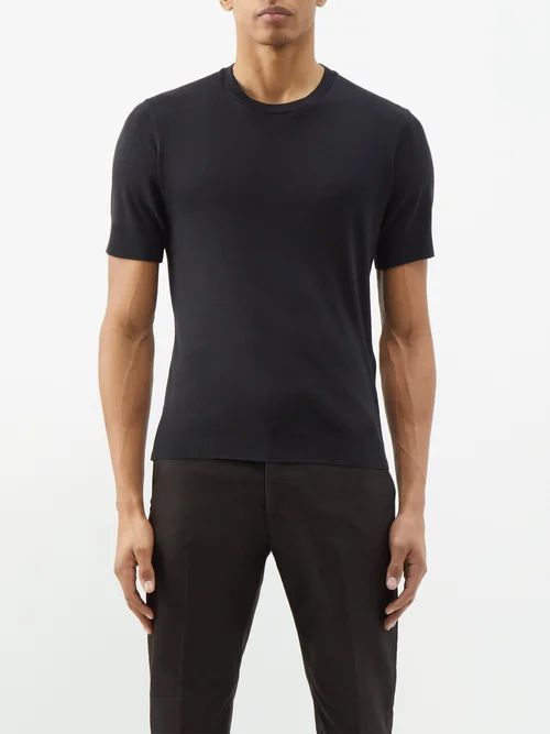 Crew-neck Lyocell-blend T-shirt - Mens - Black