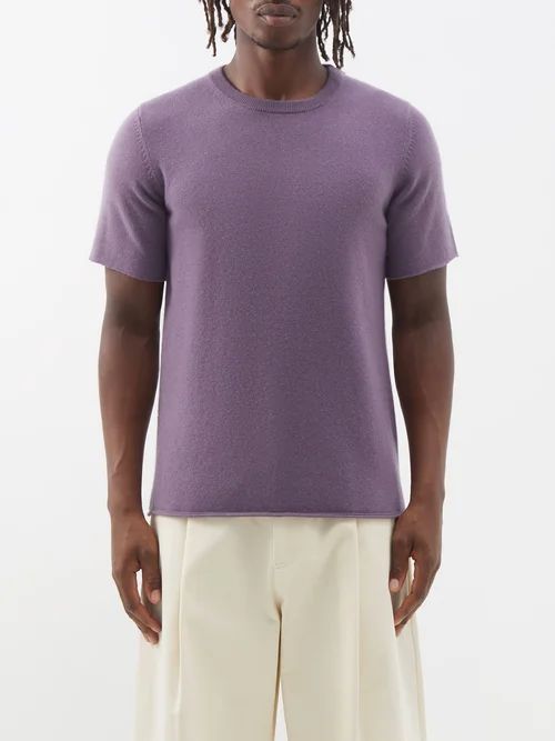 Crew-neck Cashmere-blend T-shirt - Mens - Purple