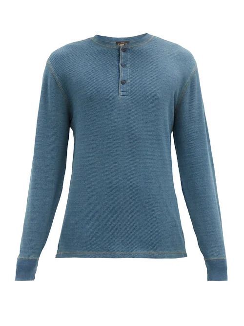 Cotton-mesh Henley Shirt - Mens - Blue