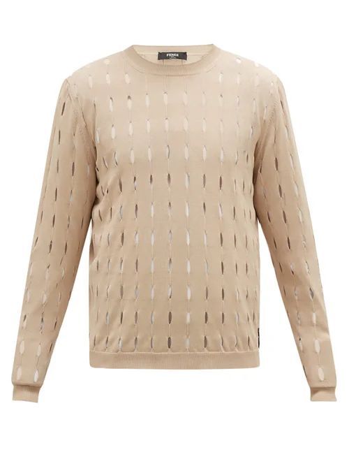 Fendi - Cutout Logo-tab Cotton Sweater - Mens - Beige