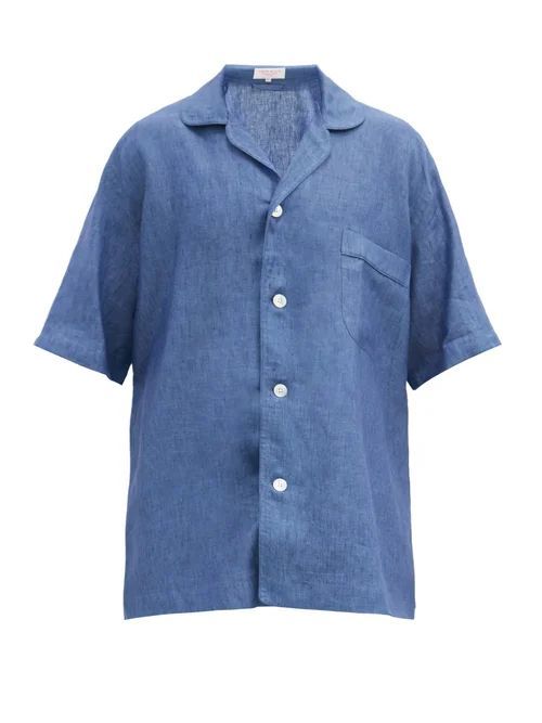 Emma Willis - Short-sleeved Linen Shirt - Mens - Dark Blue