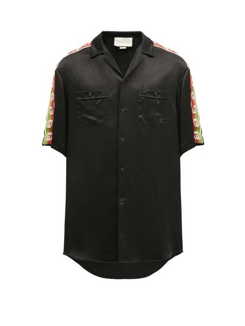 Gucci - Logo-stripe Cuban-collar Satin Shirt - Mens - Black