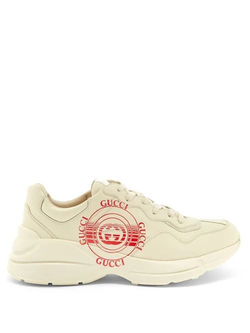 Gucci - Rhyton Gg-disc Leather Trainers - Mens - Beige Multi