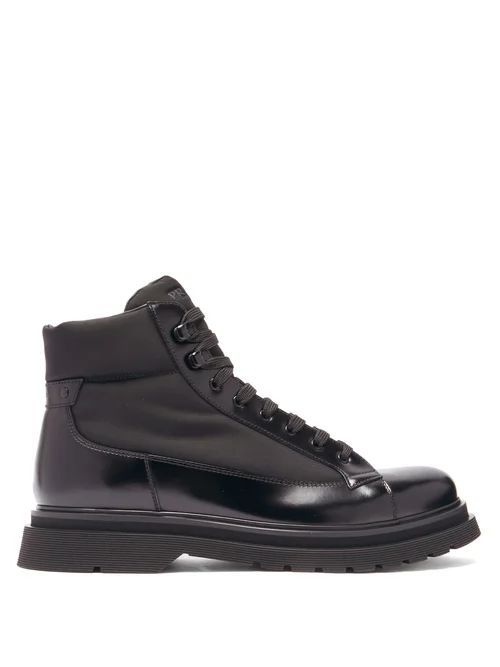 Lace-up Leather & Nylon Boots - Mens - Black