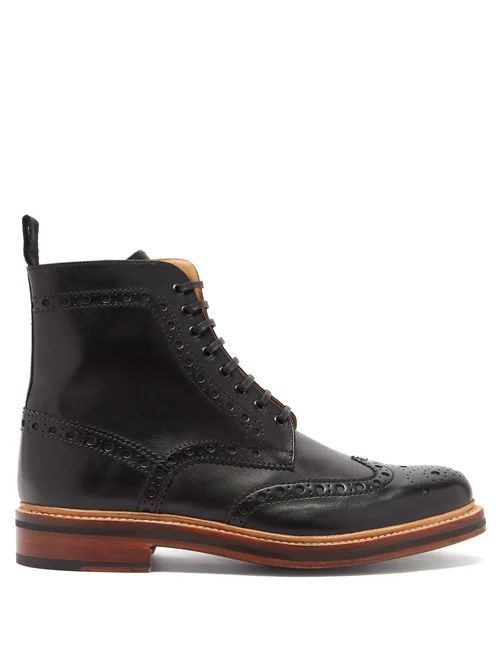 Grenson - Fred Leather Brogue Boots - Mens - Black