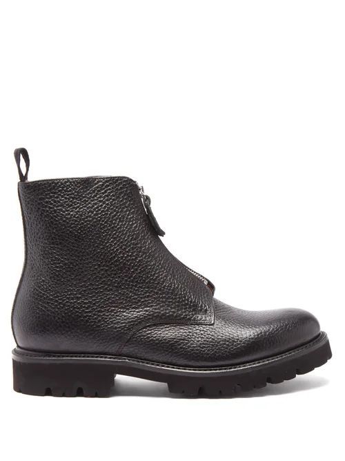 Grenson - Mortimer Zipped Grained-leather Boots - Mens - Black
