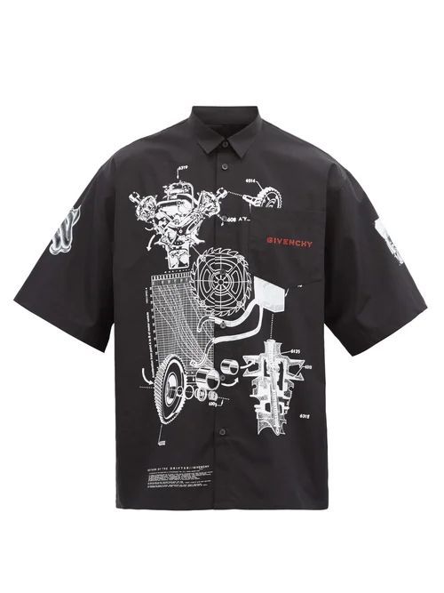 Givenchy - Machinery-print Cotton-poplin Shirt - Mens - Black