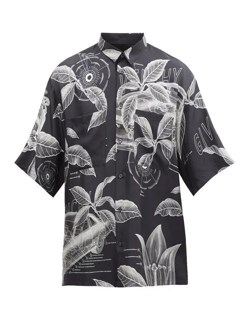 Givenchy - Floral Schematics-print Silk Shirt - Mens - Black