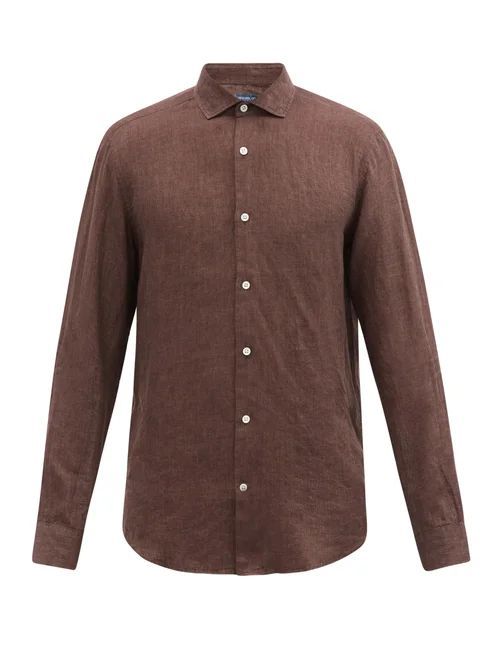 Frescobol Carioca - Slubbed-linen Poplin Shirt - Mens - Brown