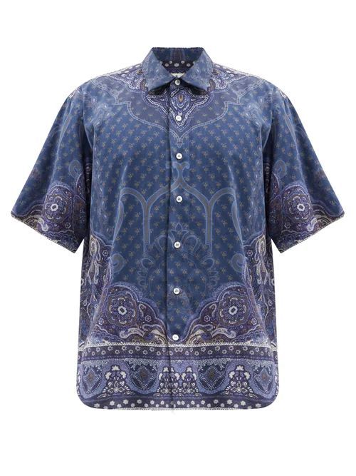 Etro - Paisley-print Cotton-poplin Shirt - Mens - Navy