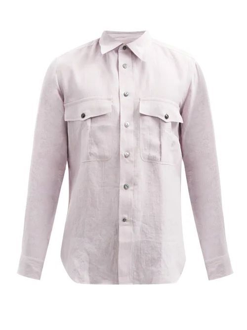 L.e.j - Flap-pocket Washed-linen Shirt - Mens - Pink