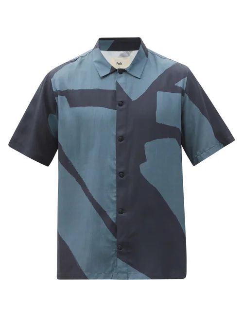 Folk - Gabe Abstract-print Poplin Shirt - Mens - Navy Multi