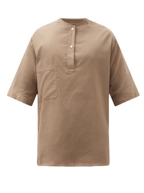 Lemaire - Short-sleeve Cotton-gauze Henley Shirt - Mens - Dark Beige