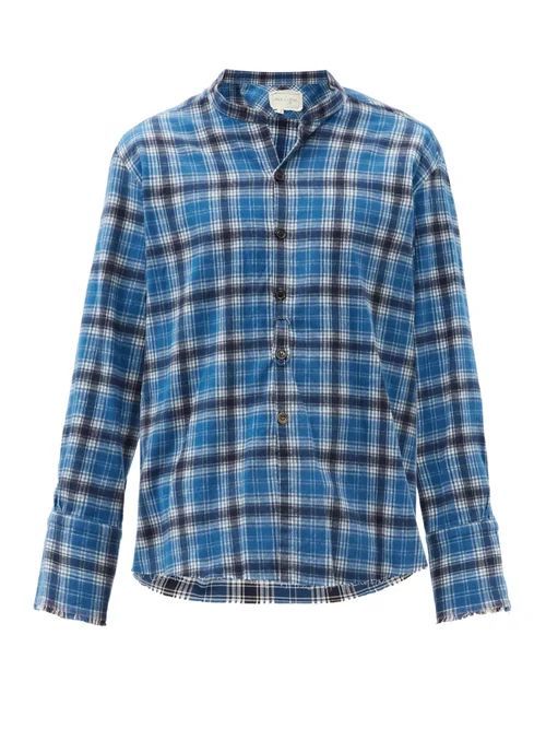 Greg Lauren - Studio Raw-edged Checked Cotton-flannel Shirt - Mens - Blue