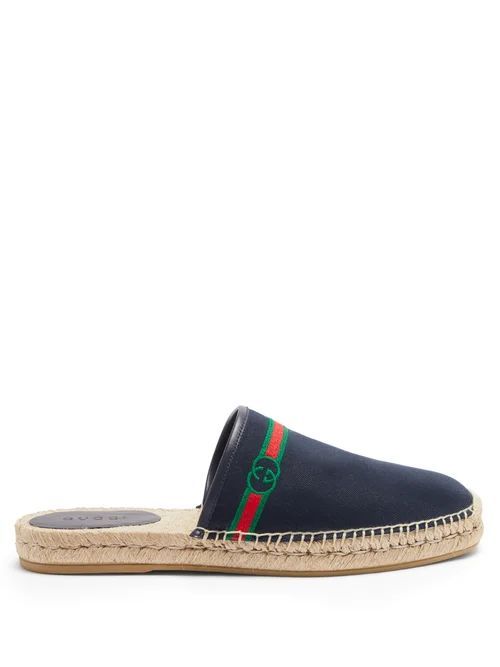 Gucci - GG-embroidered Canvas Backless Espadrilles - Mens - Navy