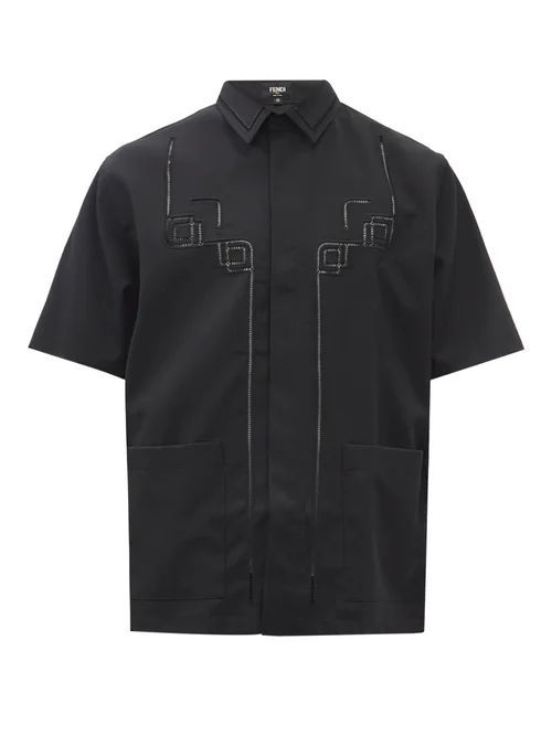 Ladder-lace Wool Short-sleeved Shirt - Mens - Black