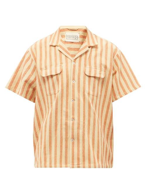 Jacquard-striped Upcycled Linen-chambray Shirt - Mens - Orange Multi